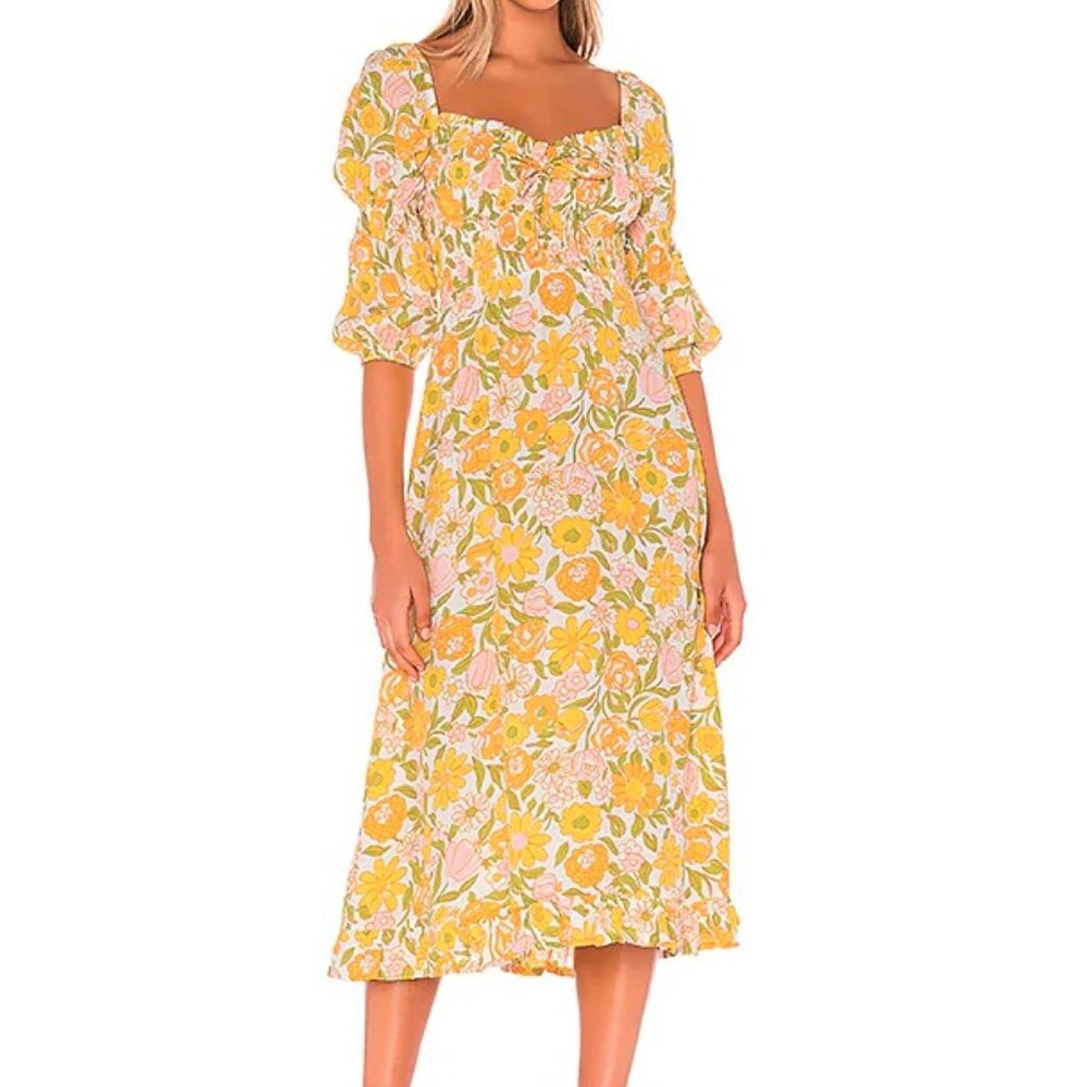 FAITHFULL THE BRAND Nora Jolene Floral Crepe Midi Dress, NEW, Sz 10